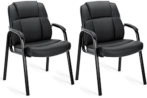 OLIXIS Office Chair - Guest Reception Chair Set of 2, Desk Chair No Wheels PU Leather Meeting and Waiting Room Accent Chairs Executive Chair with Lumbar Support and Padded Armrest, Black