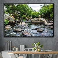 Framed Canvas Wall Art Forest Rivers Group Multicolor Nature Photography Realism Relax/Calm - 16x24 inches