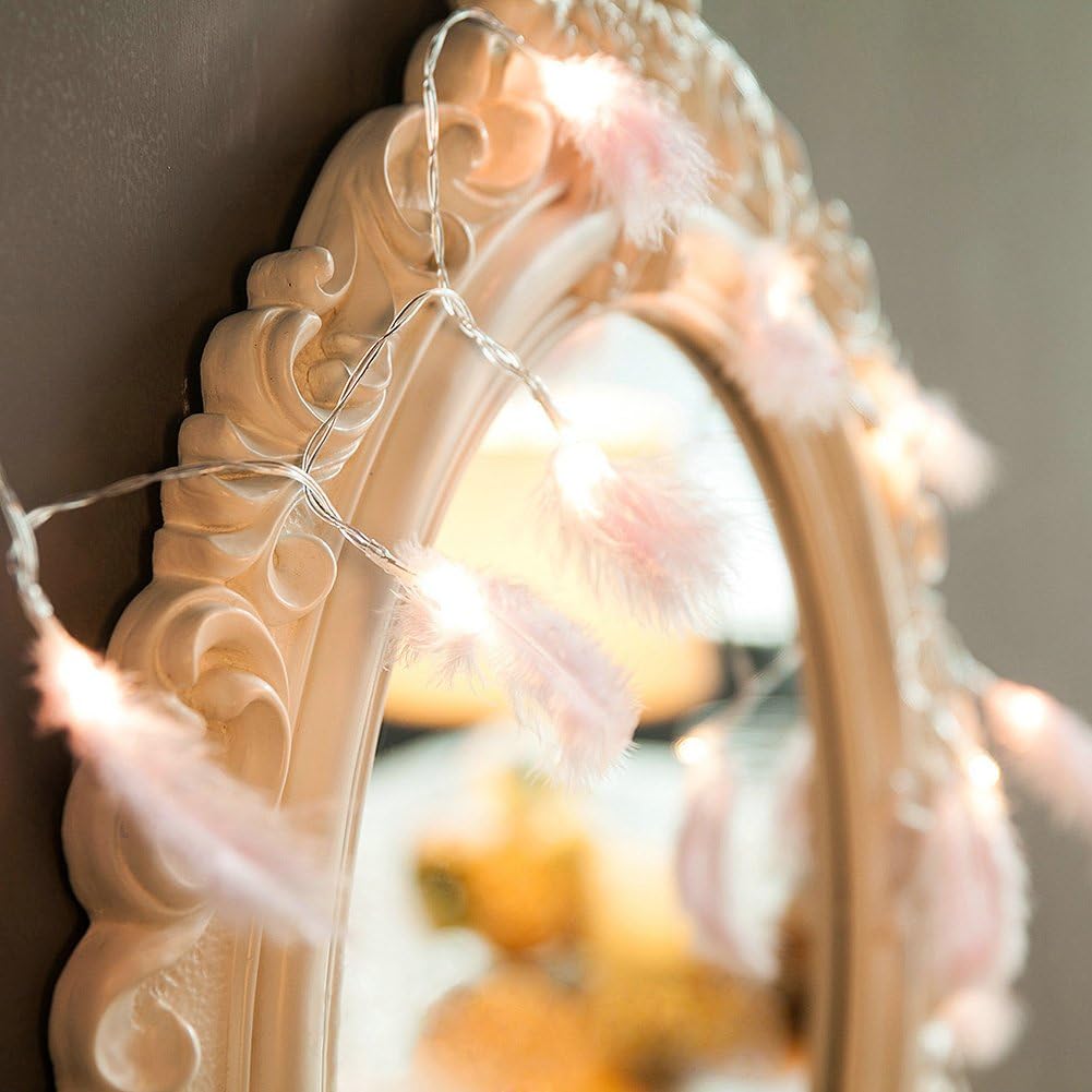 Gimuk Feather Fairy String Lights 20 LED Battery Operated Warm White Bedroom/Xmas/Wedding/Halloween/Party Art Decor/Lamps (20 LED Pink) - Image 5