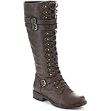 Womens Knee High Boots Faux Leather Lace Up Buckle Straps