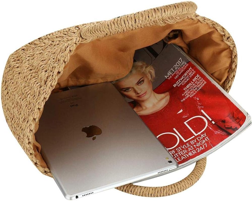 YYW Womens Straw Summer Beach Handbag Shopper Basket Casual Handle Bag Tote for Travel Shopping and Everyday Use (Brown) - Image 5