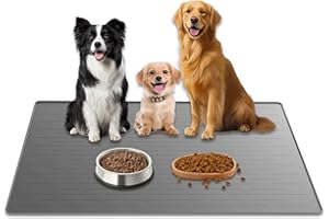 ULTIBE 40"x30" XXL Silicone Dog Feeding Mat, 1.5MM Extra Thick Dog Bowl Mat for Food and Water, Large Non-Slip Placemat with High Edges for Dogs Bowls, Easy to Clean, Light Gray