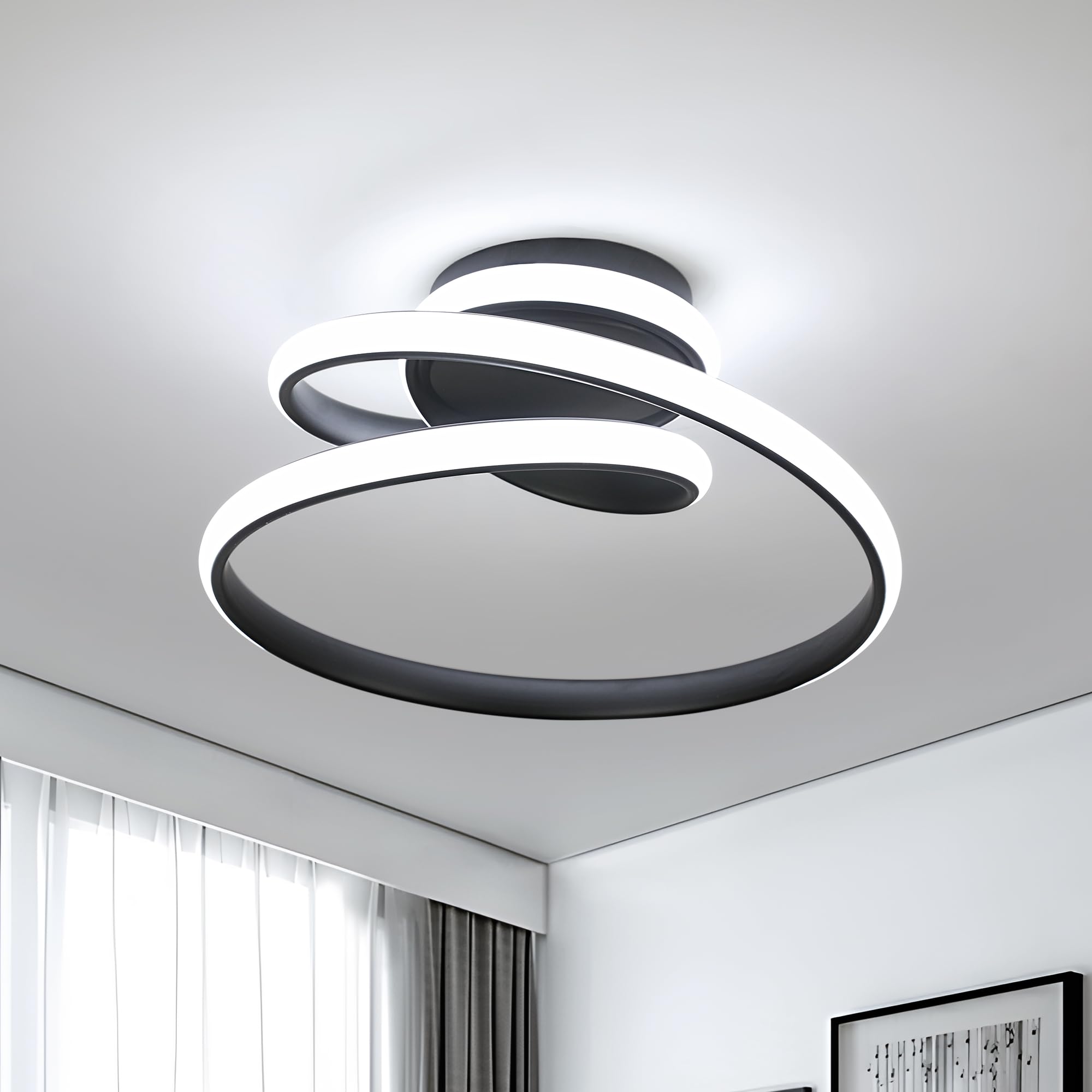 Dorlink LED Ceiling Light, Black Spiral Chandelier, Art Deco Creative Modern Ceiling Lights, 36W Cool White 6500K Aluminum Light Fittings Ceilings for Bedroom, Hallway, Living Room, Kitchen — image 1