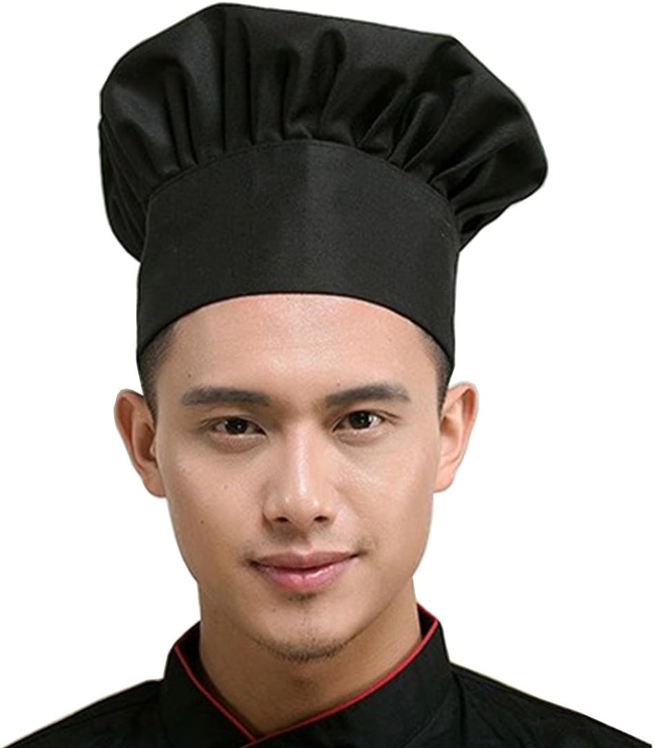 Hyzrz Chef Hat Set of 2 Pack Adult Adjustable Elastic Baker Kitchen Cooking Chef Cap, Black: Home & Kitchen