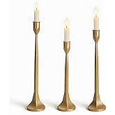 Vintage Gold Taper Candle Holders Set of 3 Cast Iron Antique Brass Decorative Candlestick Holder for Wedding Dining Table Party Rustic Home Decor