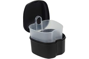 Genco Dental Denture Case, Denture Box with Strainer, Night Cleaner Denture Bath Box for Retainer, Mouthguard, False Teeth, and Denture Cleaning (Black)