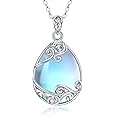 YAFEINI 925 Sterling Silver Moonstone Necklace Filigree Teardrop Pendant Necklace Jewelry for Women Girls