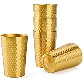 HOEGMST 5 Pack 12 oz Stainless Steel Insulated Cup, Honeycomb Double Wall Vacuum Small Metal Cup, Reusable Camping Cups Unbreakable Indoor Outdoor for Party, Home, Office, BBQ, Gold