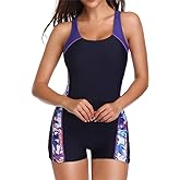 sand's coast Womens Boyleg One Piece Athletic Swimsuits with Shorts Sport Bathing Suit Racerback Swimwear Teens Girl