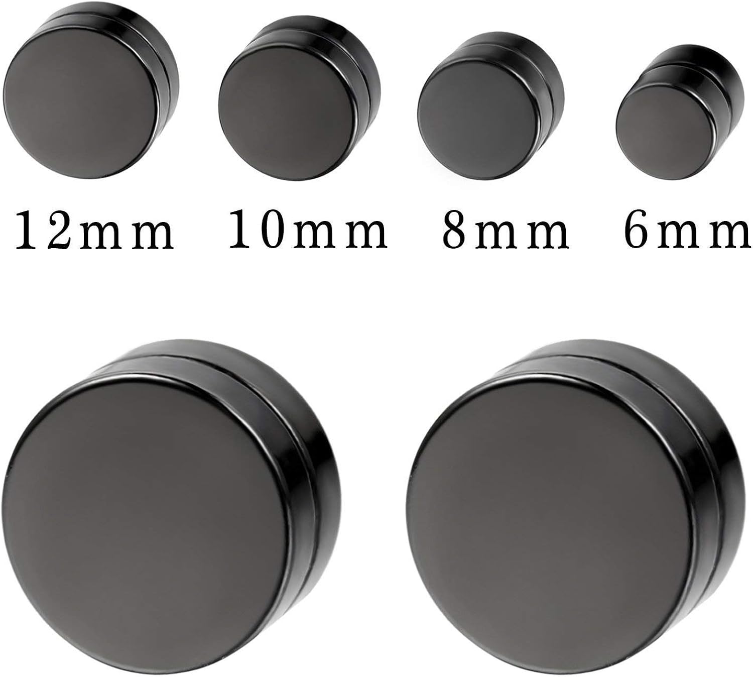 Aroncent 8pcs Black Circle Magnetic Clip On Non Piercing Stud Earrings for Men Women 6-12 MM - Image 4