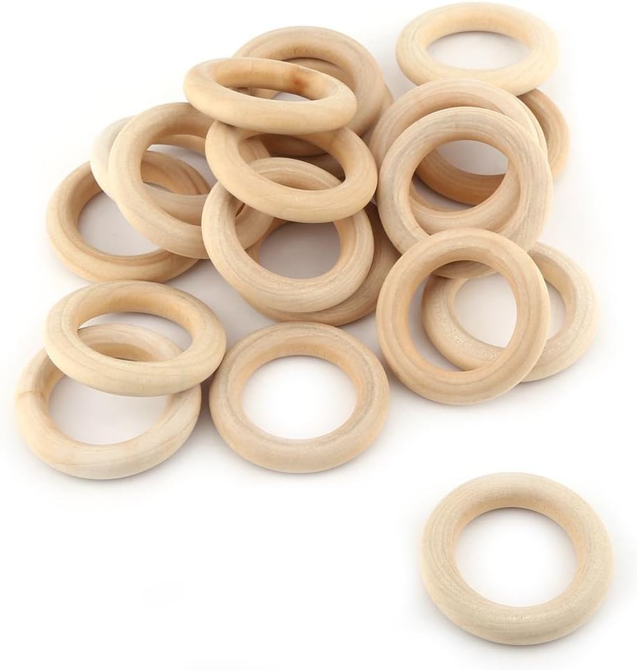 Natural Wood Rings Circles 20Pcs Unfinished Wood Rings