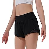 Aurefin Girls Athletic Shorts, Lightweight Running Shorts for Teen Girls Kids Sports Active Short with Zip Pocket and Elastic