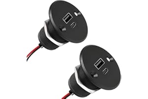 CamperXlite RV USB C Outlet 12V/24V All-aluminum QC 3.0 USB & PD 3.0 USB C 24W High-speed Charging Socket, Flush Mount USB Fast Charger for Caravan Trailer Camper Van Car Boat (Large panel*2)