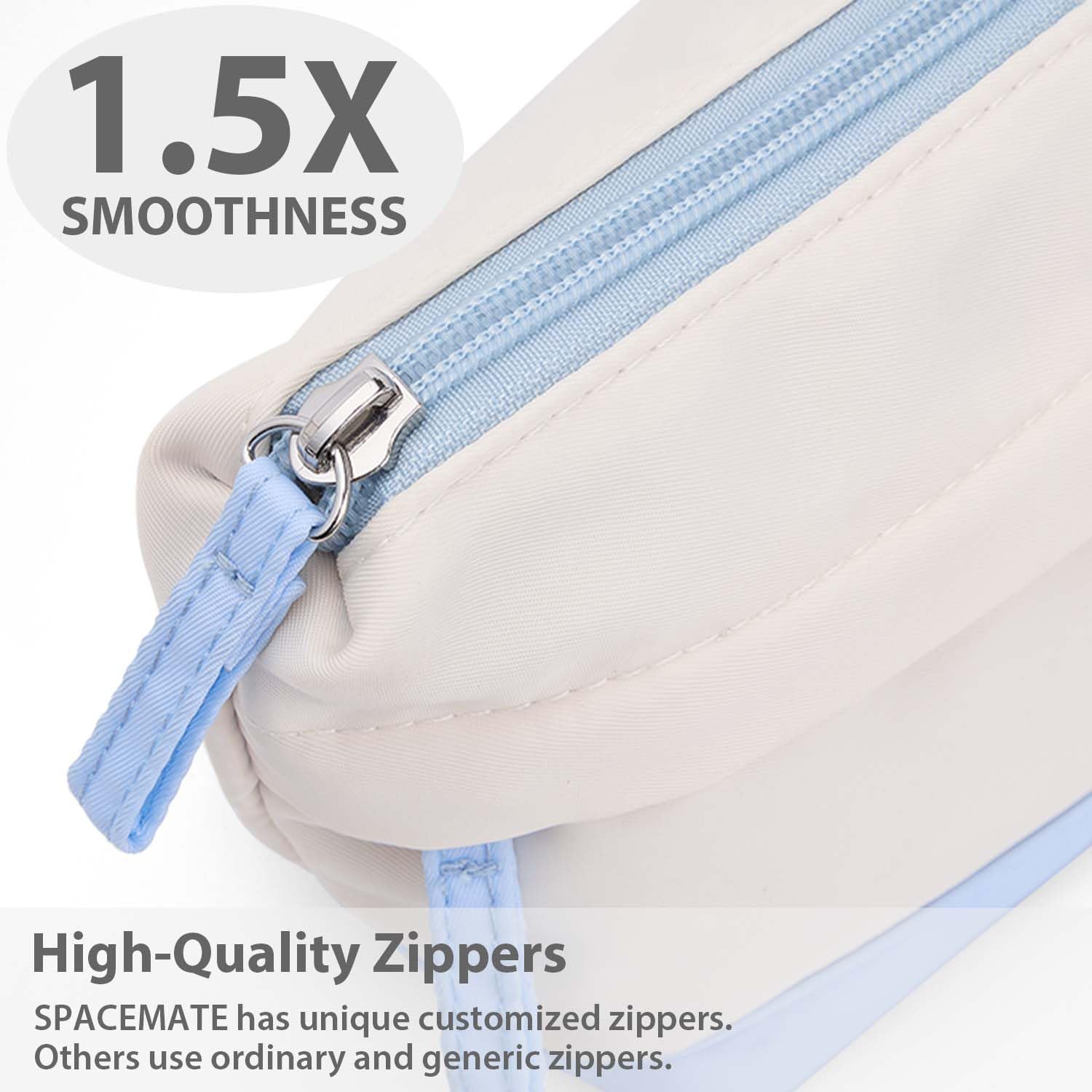 Pencil Case Pouch Bag School Supplies for Girls, Cute Aesthetic Pen Case, Large Big Capacity Zipper Stationery Bag for Women Teen Adults, Ivory and Light Blue, 1400ml