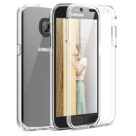 CE-Link Kompatibel mit Samsung S7 Hülle 360 Grad [Crystal Clear] Transparent Hüllen mit Integriertem Displayschutz Silikon un
