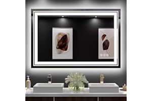 Snowdool LED Mirror for Bathroom, 48"X32" with 8 RGB Backlit +3 Front Lit (Adjustable Individually), Anti-Fog, Large Lighted Bathroom Vanity Mirror for Wall,Shatterproof,Memory Function,Tempered Glass