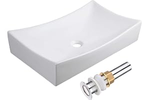 Aquaterior 26"x15" Rectangle Bathroom Vessel Sink with Pop-up Drain White Porcelain Vessel Sink Above Counter Ceramic Bathroom Sink