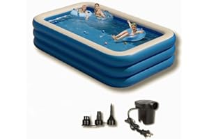 Berlin Direct Inflatable Pool 105"" x 65"" x 20"" - Electric Pump Included - Triple Chamber - Double Thick Material (8.75ft x 5.4ft x 1.7ft), Blue, RXZ12