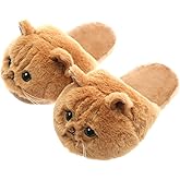 Millffy Unisex Kids Girls 3D Big Head Realistic Kitty Cat Womens Tabby cat Plush Fuzzy Slippers Ladies House Slippers