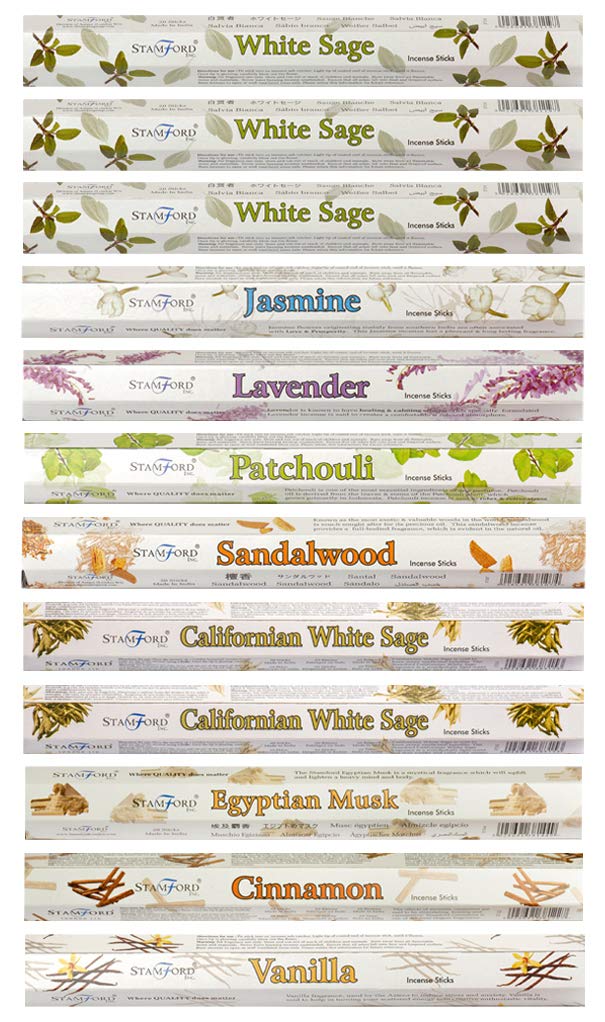 Stamford London 37329 White Sage Variety Set Incense Sticks - 12 Packs x 20 Sticks