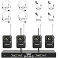 Phenyx Pro Wireless Microphone System, 4-Channel Wireless Mic Set w/ 4 Bodypacks and Headsets/Lapel Mics, 4x25 UHF Frequencies, 200ft Coverage, Cordless Microphone for Singing, Church (PTU-5200-4B)