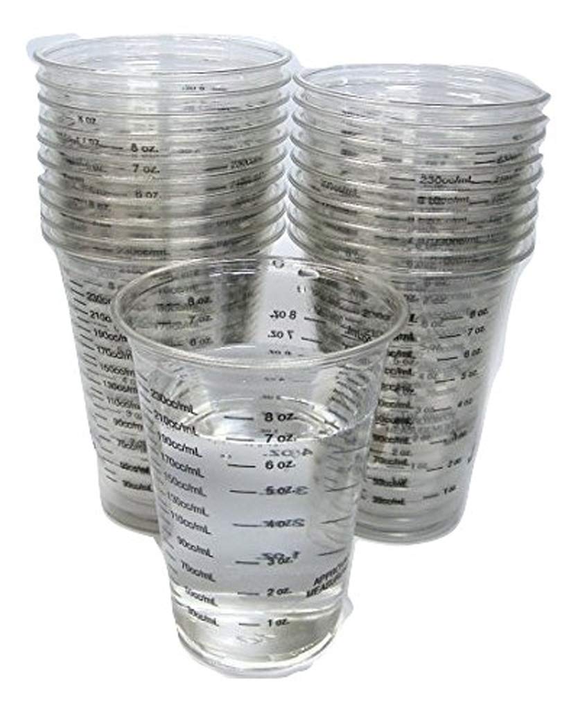 20 8oz Disposable Graduated Clear Plastic Cups for Mixing Paint, Stain