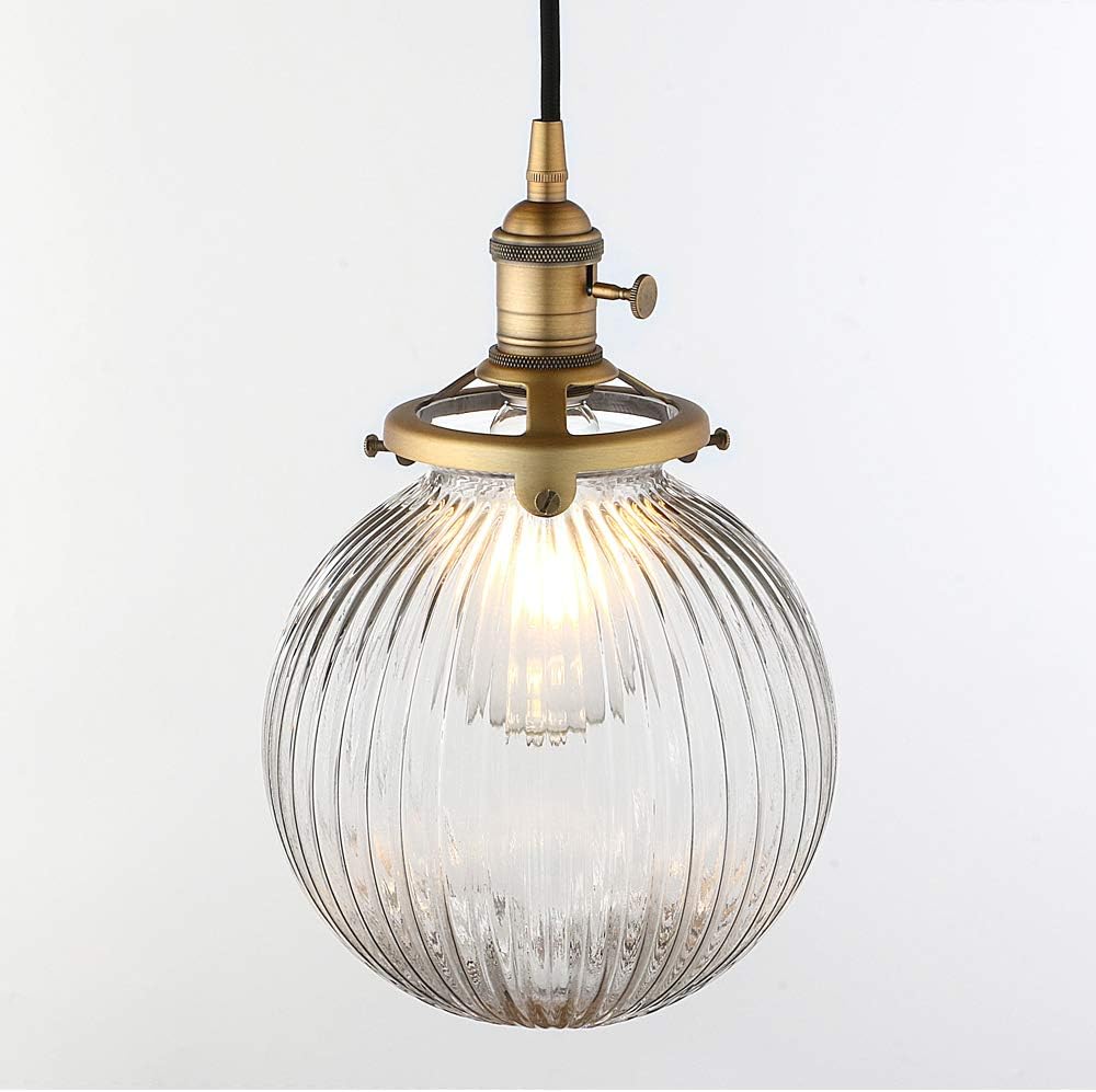 Yosoan Vintage Edison Switch Pendant Light Fiting with Ribbed Globe Glass Shade - Image 4