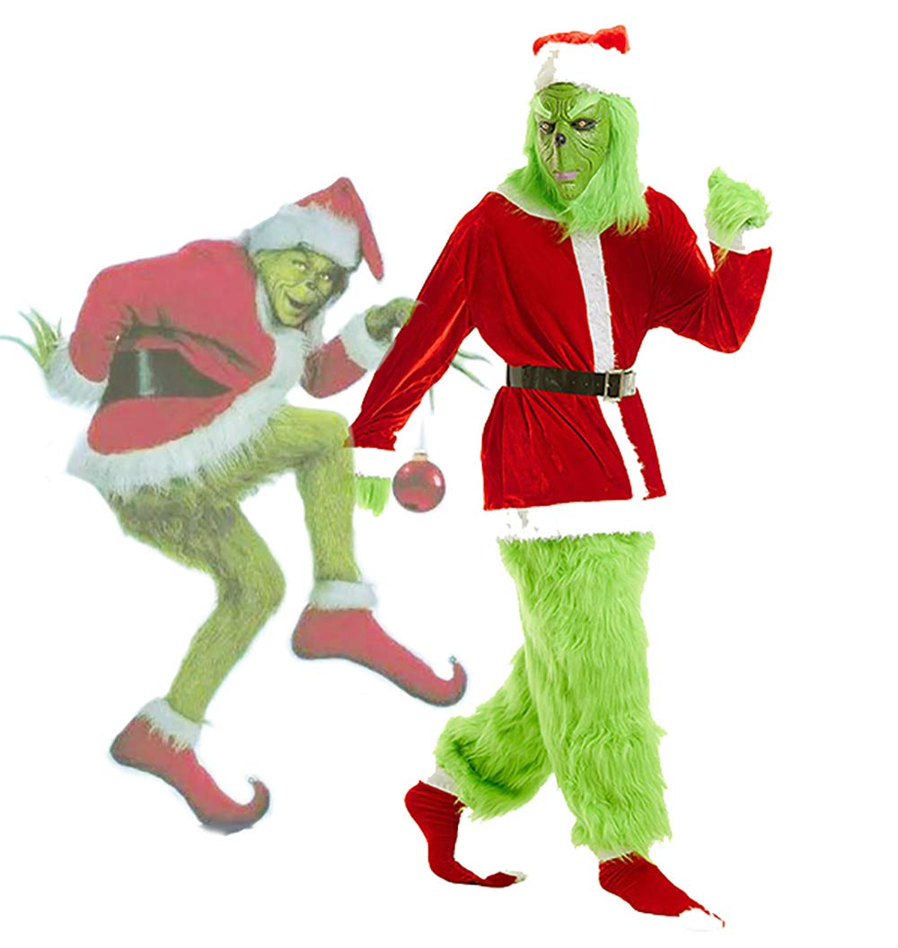 Furry Grinch Suit Cosplay Santa Claus mask Glove Shoe Cover Costume (s)