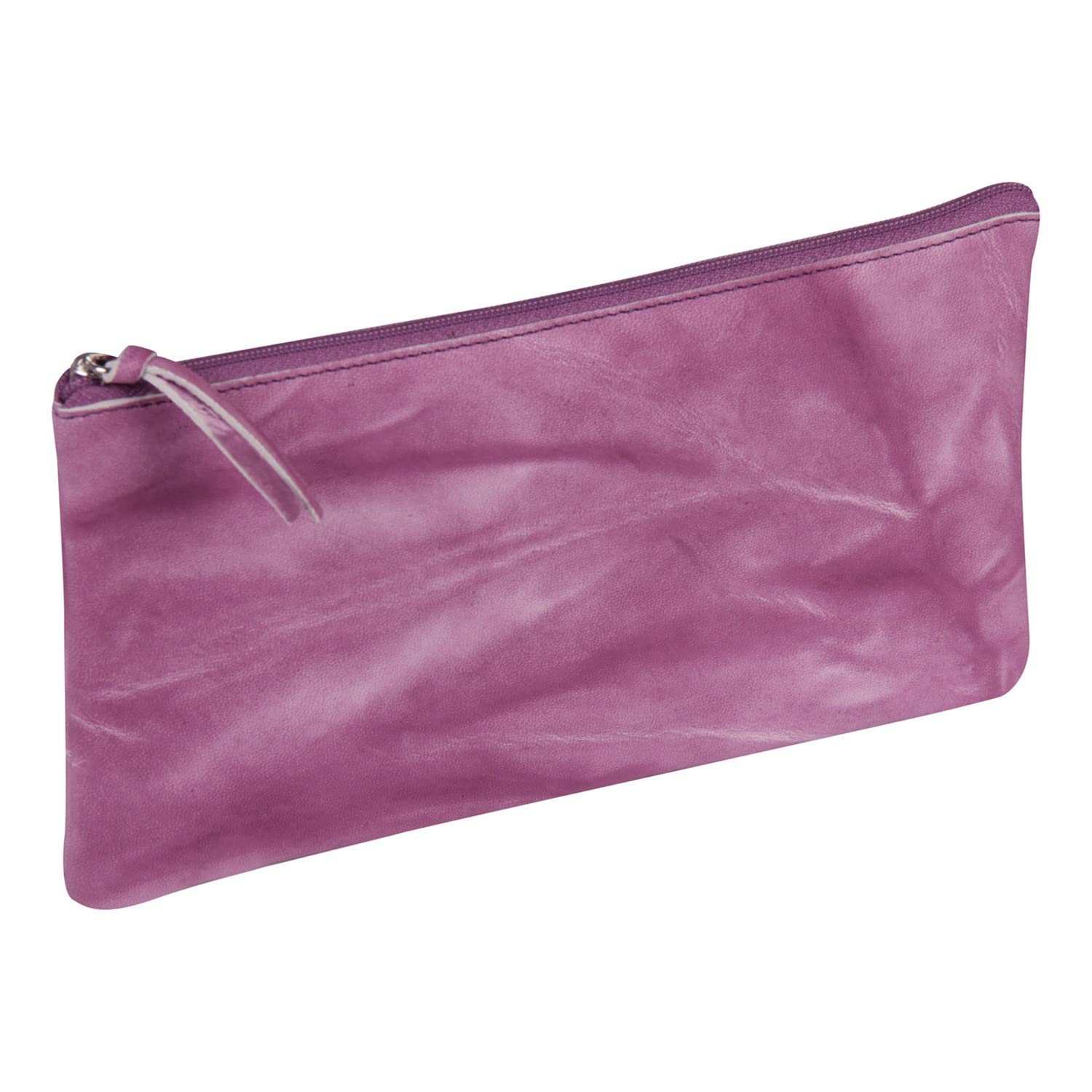 Clairefontaine - Ref 410177C - Tie & Dye Leather Flat Pouch - 22 x 11cm, Made From Genuine Lambskin Leather, Metal Zip With Leather Puller - Purple Pink — image 1