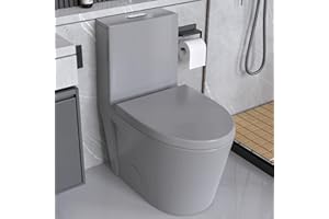 BOSTANA One Piece Toilet,1/1.6 GPF Dual Flush Toilet with 15.5"W Soft-Close Seat,Modern American Standard Elongated Toilet for Bathrooms with 17"Comfort Height Seat,12"Rough-in (Matte Grey)