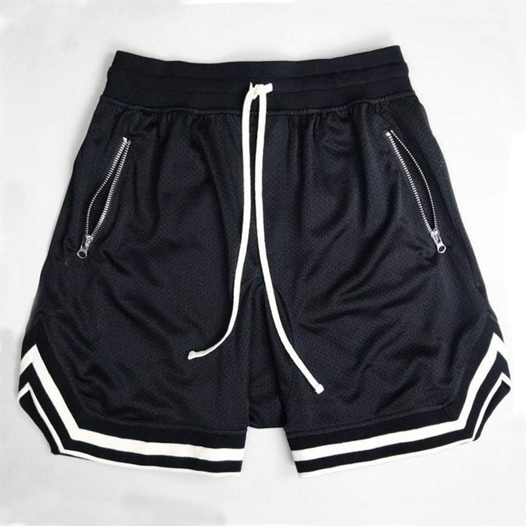 UOFOCO Men's Fashionable Solid Color Elastic Drawstring Shorts Casual Mesh Pocket Sports Short Pants | 
