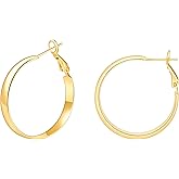Gokeey 5mm Wide Large Gold Hoop Earrings for Women, 14k Real Gold Post Lightweight Earrings, Lightweight Big Hoops Hypoallergenic Jewelry 25mm/30mm/40mm