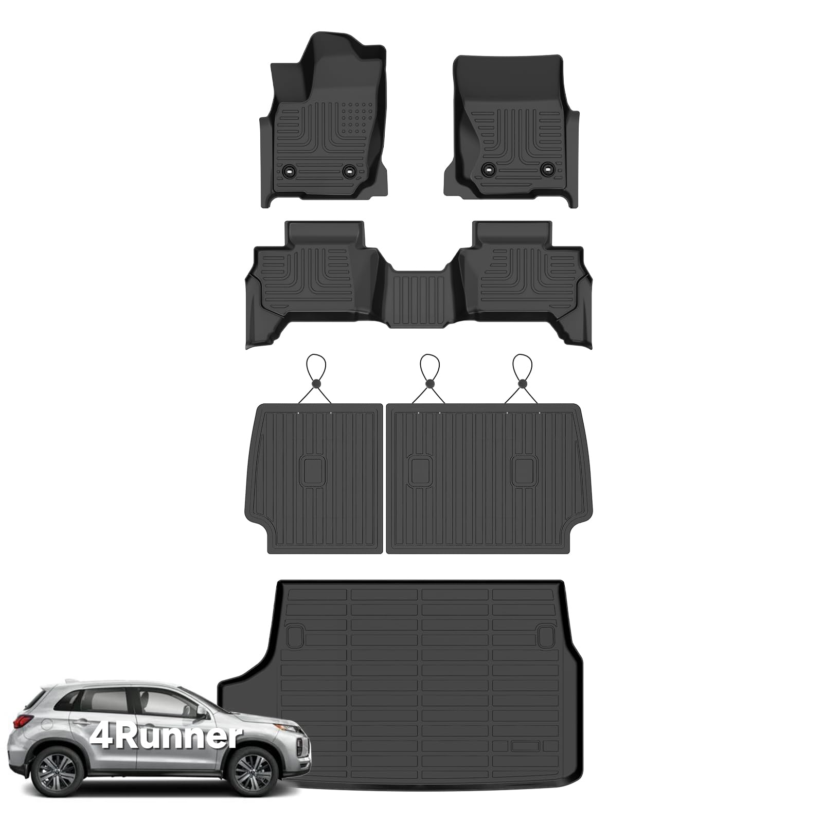 Wayhigh® Floor Mats for Toyota 4Runner 2025 2026 5 Seats(Not for Hybrid/EV) wtih Trunk mat&backrest mat, All Weather TPE Custom Fit Floor Liner for 4 Runner SR5/TRD/Limited 6th gen Front&Rear Car Mats Image
