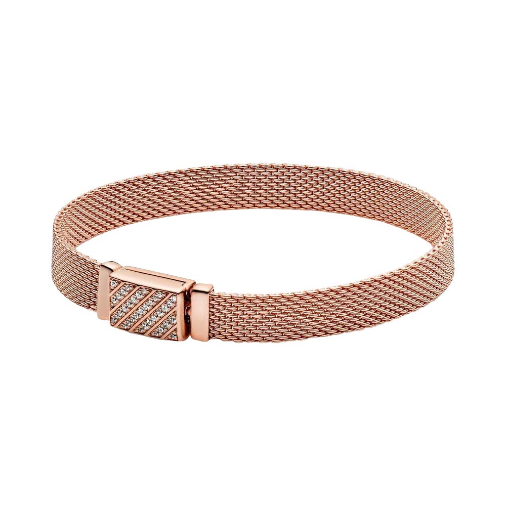 Pandora Reflexions Long Clasp Pavé 14k rose gold-plated bracelet with clear cubic zirconia , 15