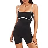 Move With You Women's Yoga One Piece Spaghetti Strap Tummy Control Romper Padded Bra Jumpsuit Workout Catsuit