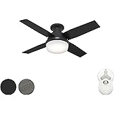 Hunter Fan 44 Inch Low Profile Matte Black Finish Indoor Ceiling Fan With LED Light Kit and Remote Control (Renewed)