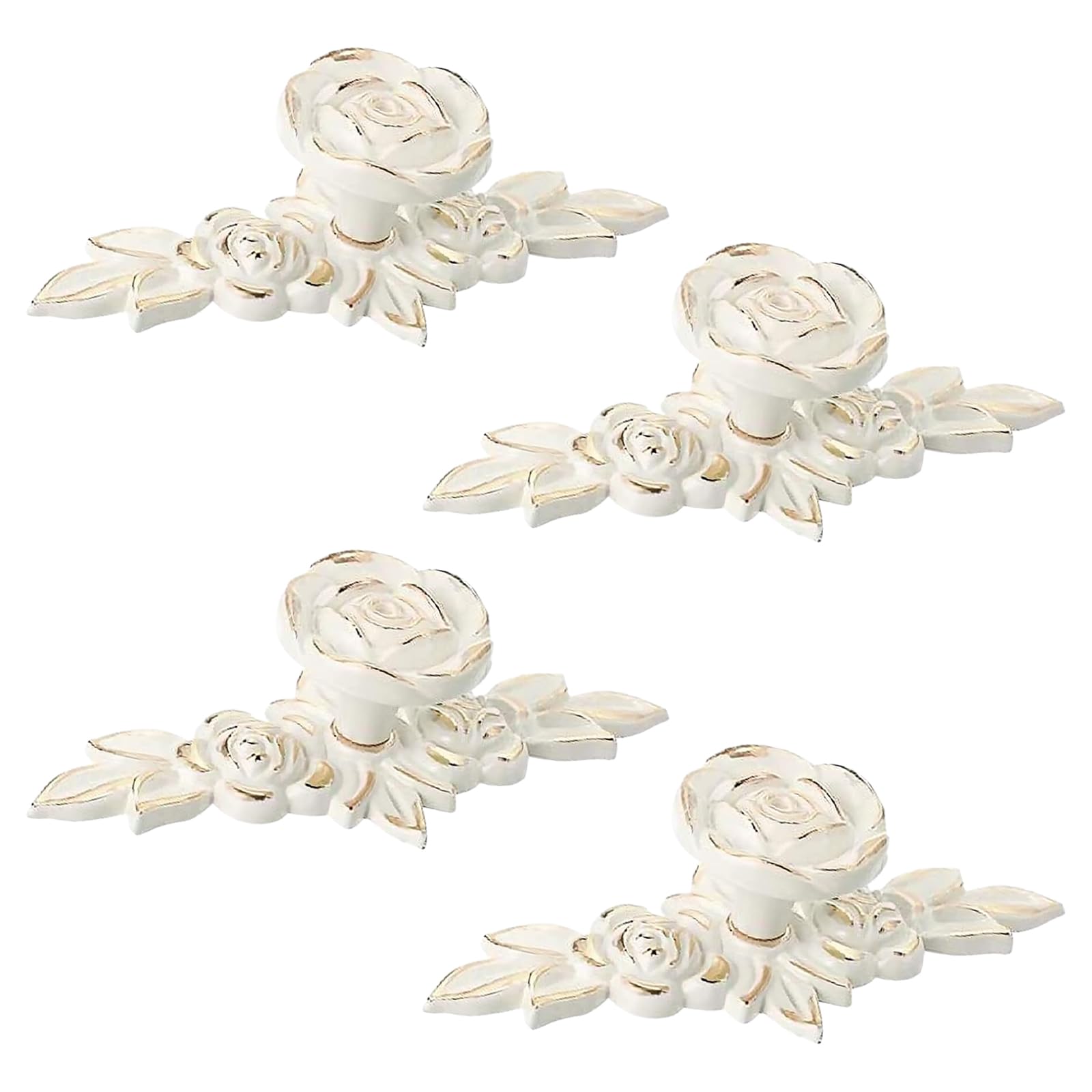 MOROBOR Euro Rose Cabinet Knobs with Back Plate, 4 PCS Vintage Zinc Alloy Handles Ivory White Drawer Handle Knobs for Wardrobe Dresser Cabinet with Screws(Golden Edge)