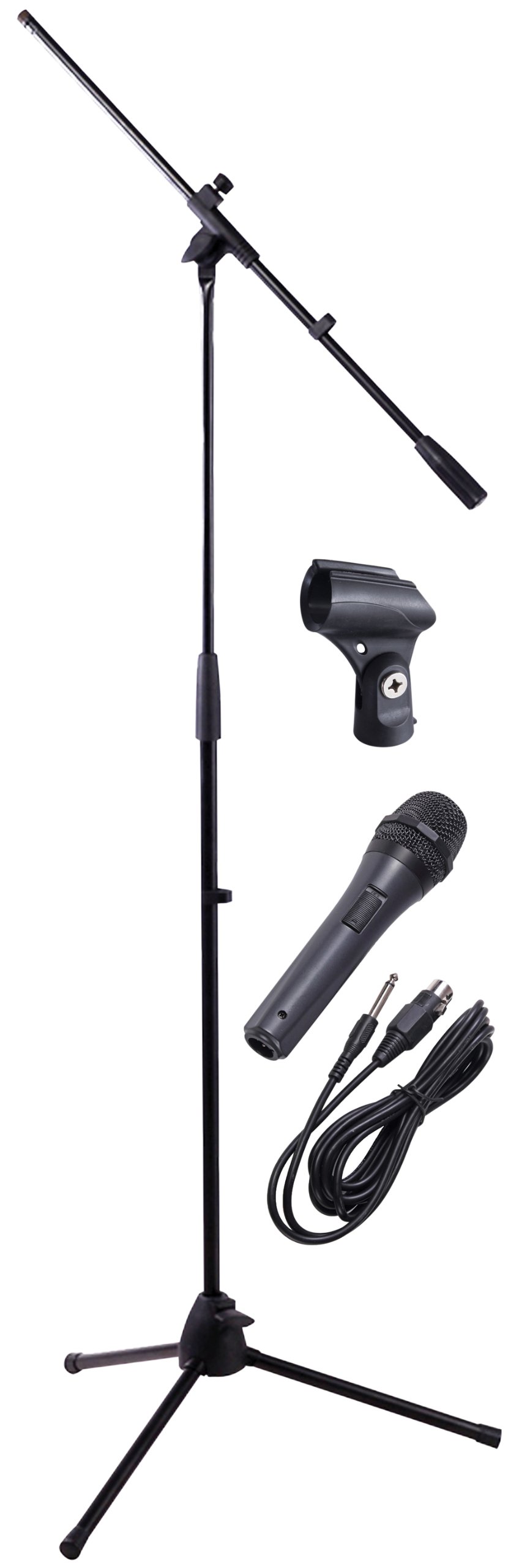 Microphone Stand Kit Containing a dynamic microphone, mic holder, mic stand and boom arm 3M XLR to Jack lead