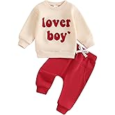 Ursobutegl Toddler Baby Boy Valentine Outfits Lover Boy Embroidery Letter Sweatshirt Pullover Tops Jogger Pants Clothes