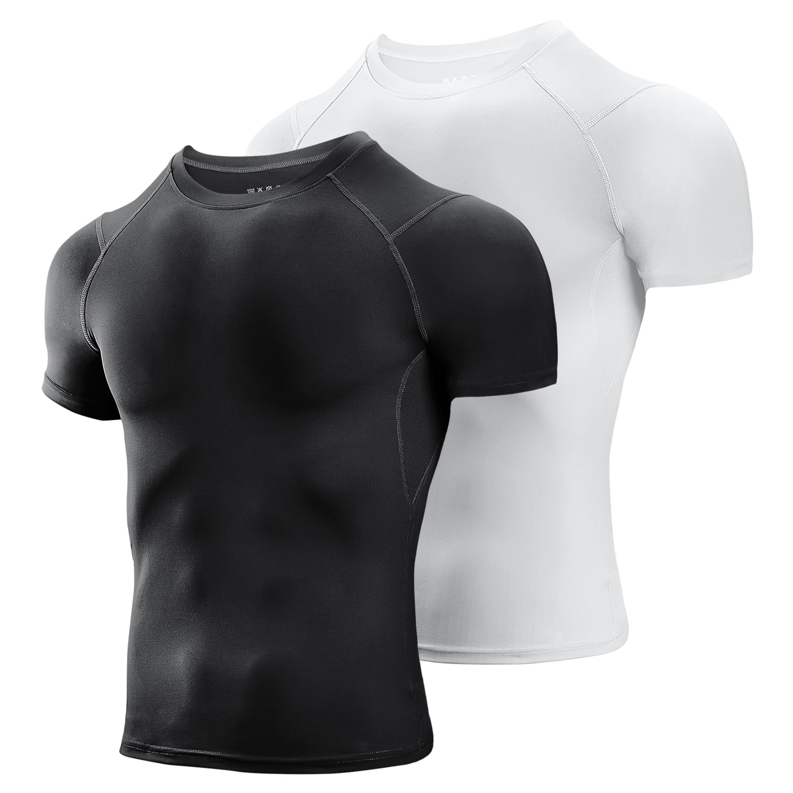 Photo 1 of ** 1 PC ** Niksa Men's Compression Shirts 2 Pack, Short Sleeve Athletic Compression Tops Cool Dry Workout T Shirt, Rash Guard Base Layer Undershirt Black,White XL