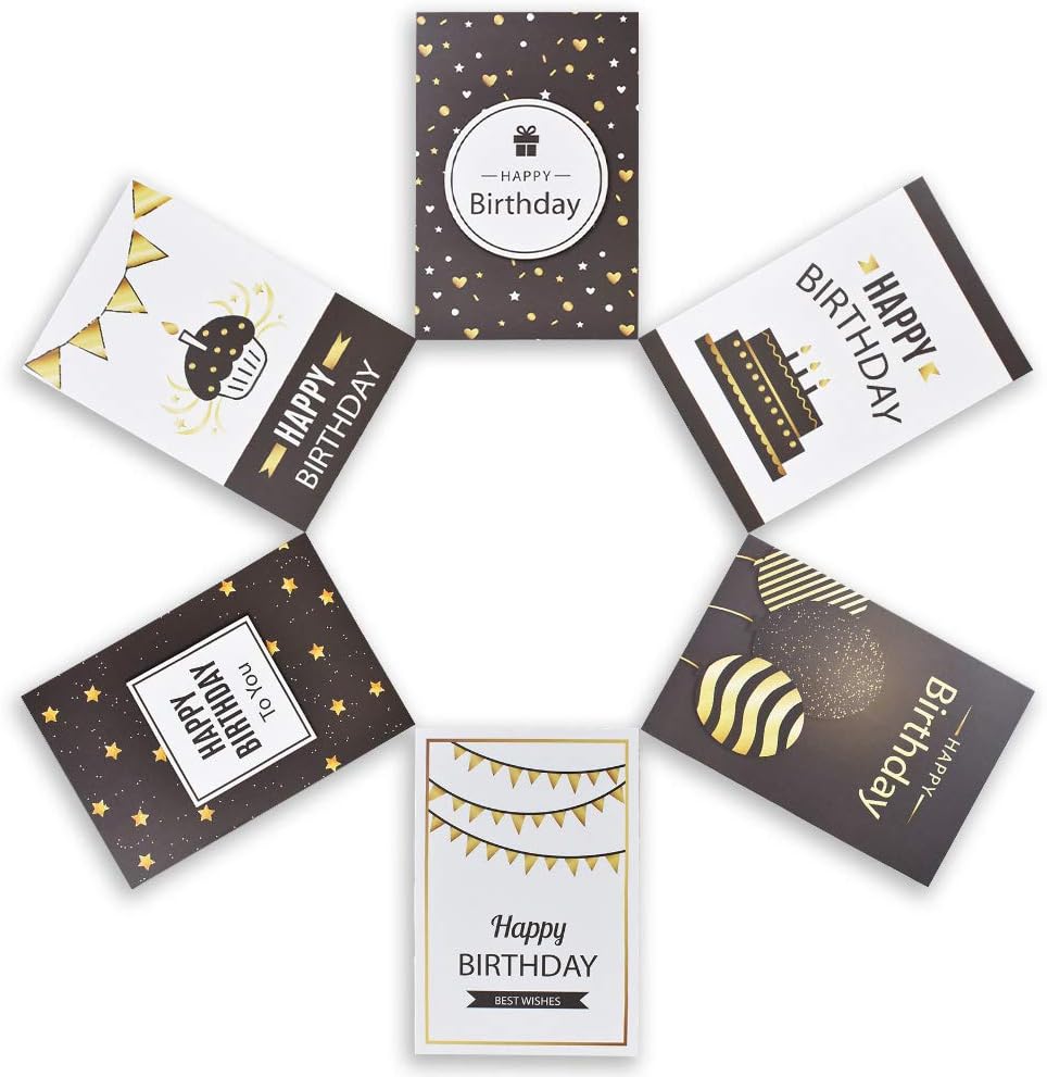 Carte Joyeux Anniversaire 6 Carte De Voeux Design Moderne Different Carte Postale Joyeux Anniversaire Or Et Noir Pour Homme Femme Kanoson 12 Pieces Cartes Danniversaire Avec Enveloppes Cartes De Vœux Fournitures De