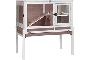 JOYQINCHEN Guinea Pig Cage Rabbit Cage Indoor with Cool Zinc Plate, Rabbit Hutch with Removable Proof Tray Elevated Legs Hamster Cage with Chew-Resistant Metal Frame 36.6" L - Brown