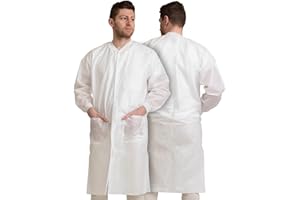 MEDICAL NATION Pack of 10 Disposable Lab Coats - White - With 3 Pockets and Soft Knit Cuffs & Collar | SMS Unisex Knee Length Medical Lab Jacket, For Hospitals, Pharmacies, Labs, Dental Clinics, Painting - Medium