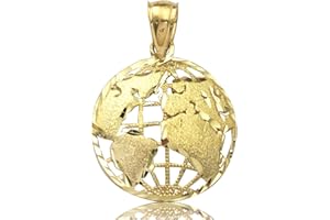 LoveBling 10K Yellow Gold World Map Globe Charm Pendant (1.05" x .66")