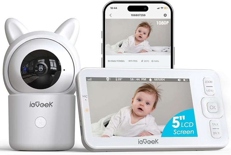 ieGeek 5" Screen 1080P Smart Baby Monitor with Camera Night Vision PTZ