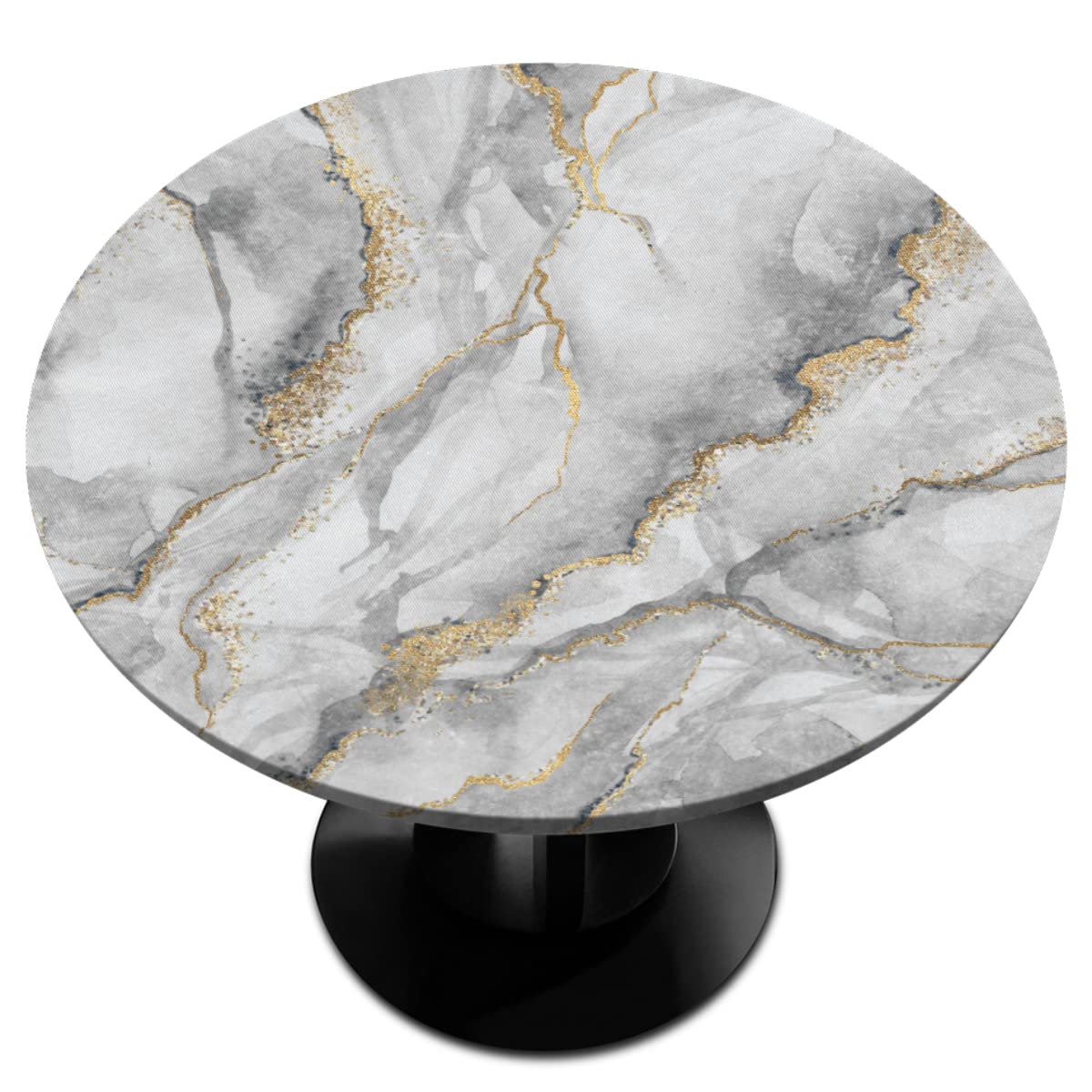 Photo 1 of cfpolar Marble Round Tablecloth with Elastic Edge, Modern Art White Marble Washable Wipeable Tablecloth, Polyester Table Cover for Kitchen Dining Party Wedding Holiday Fits Round Table 45-50 in