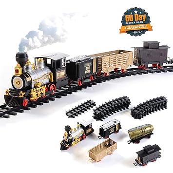 Classic Retro Train Set, DokFinRetro Steam Train Railway Tracks Sets Electric Battery Operated Toy Train with Simulated steam, Lights and Sounds for Kids