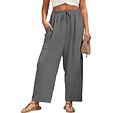 FREEOAK Womens Wide Leg Pants Casual Loose Palazzo Pants Summer Beach Travel Vacation Harem Pants with Pockets