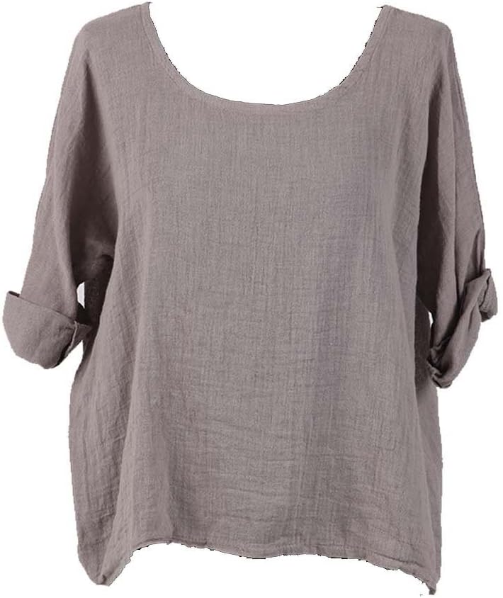 LushStyleUKNew Ladies Italian Plain Linen Crop Top Women Blouse Lagenlook Top Plus Sizes