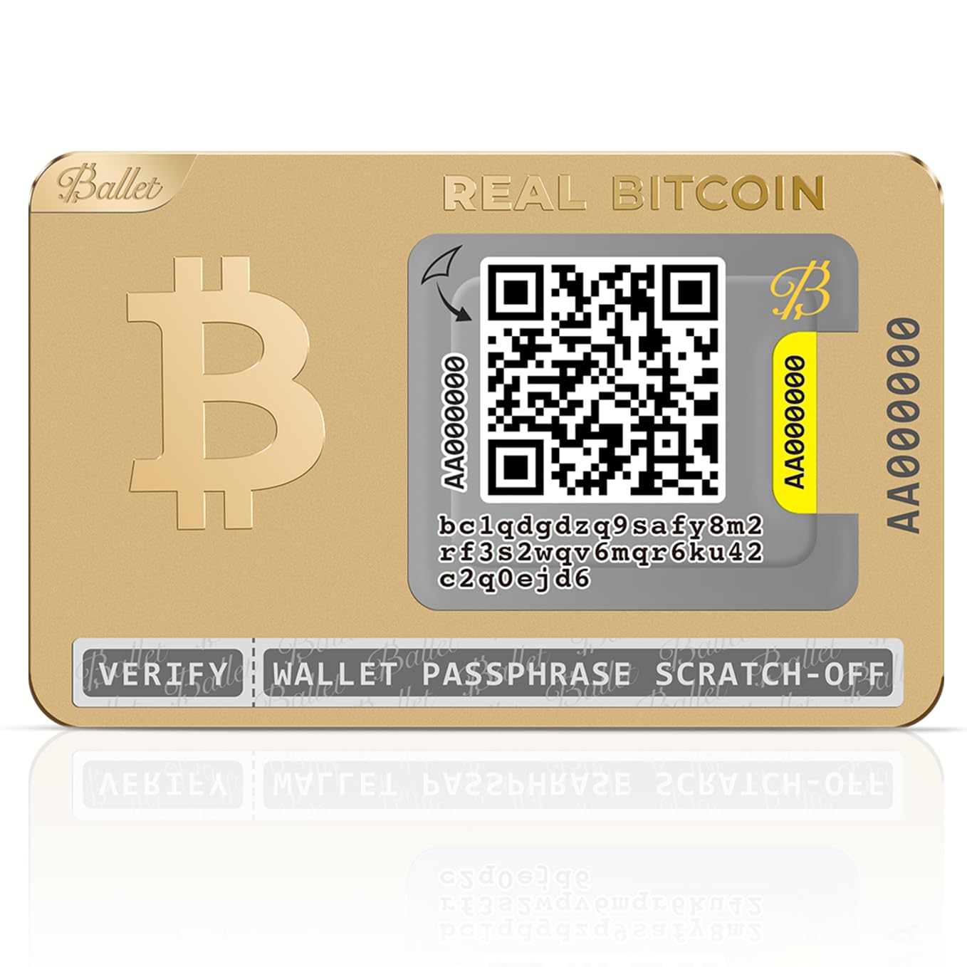 Ballet REAL Bitcoin Gold-Plated Cold Storage Wallet Card | 24K Gold-Plated Stainless Steel | Non-Electronic | No 12/24-Word Seed Phrase | Ballet Crypto App | 1,000+ Coins & NFTs